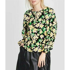 Who What Wear Blouse Womens Size Medium Floral Balloon Sleeves Casual Top Office